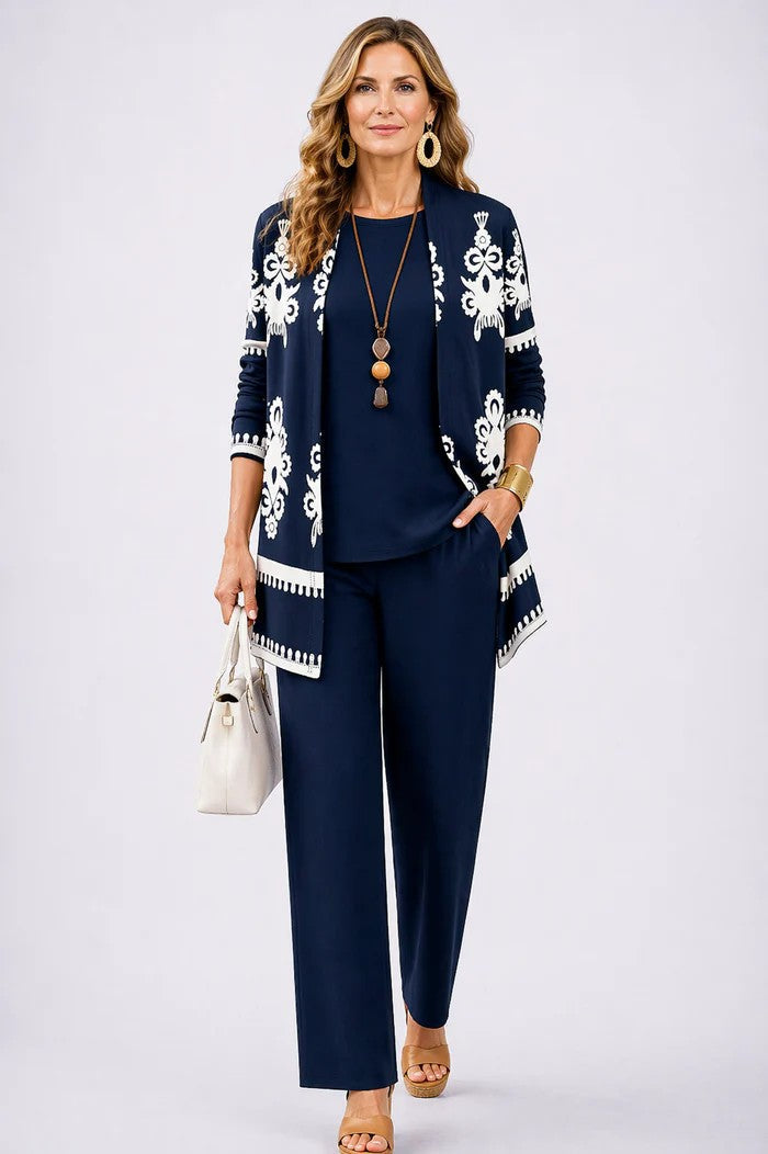 Verolyn everyday printed cardigan three-piece set – view 5