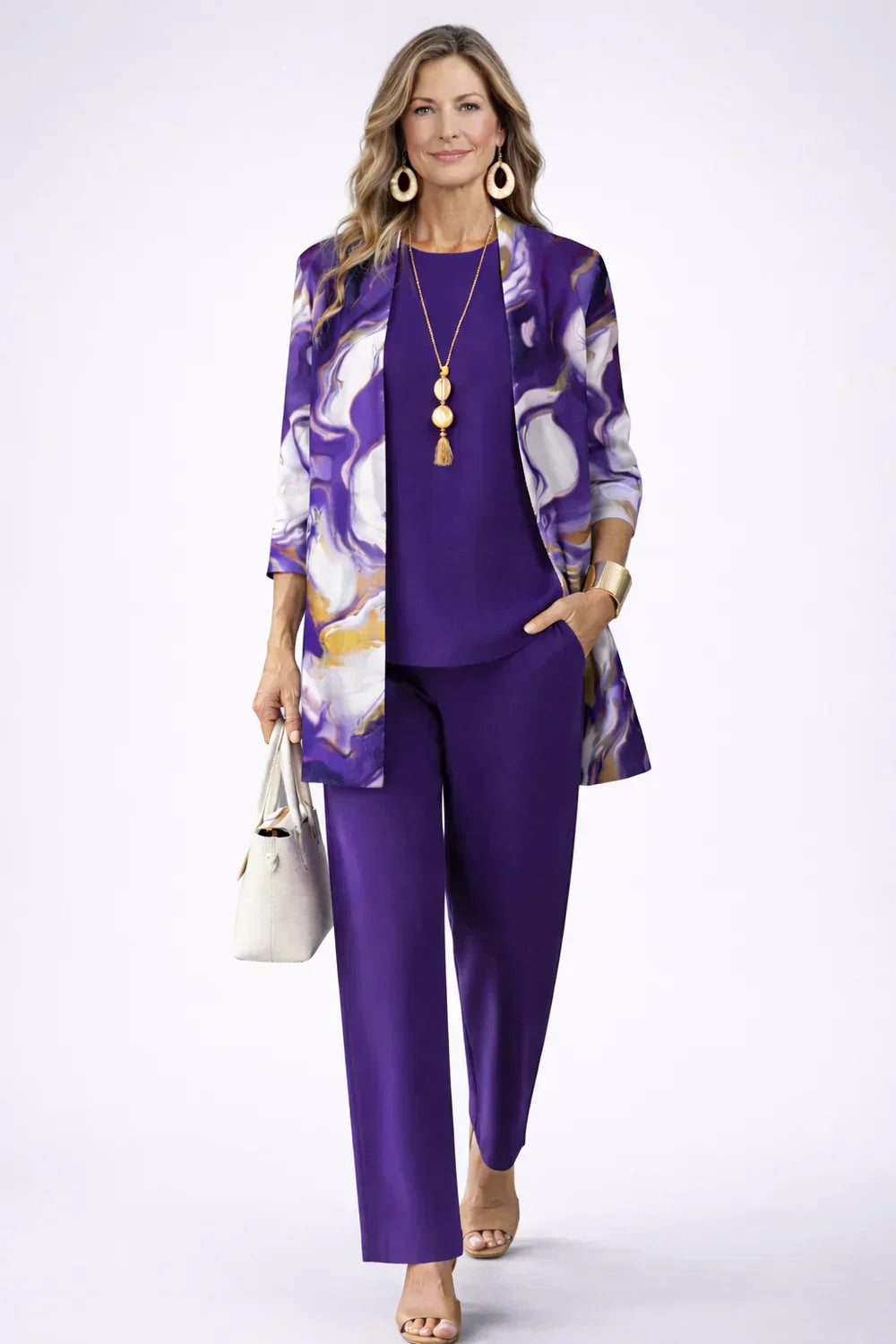Verolyn versatile printed cardigan three-piece set