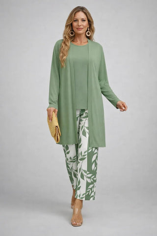 Verolyn everyday printed cardigan three-piece set in light green