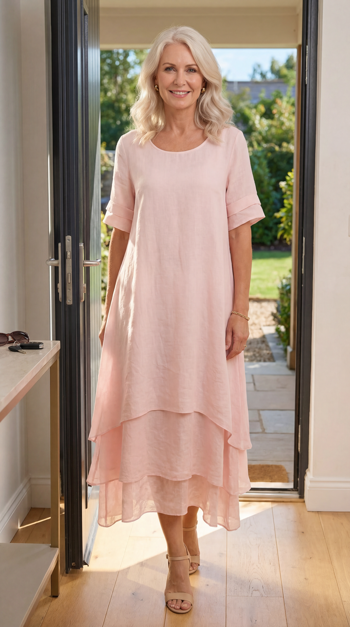 Layered Hem Relaxed Maxi Dress in Pink — VerolynBoutique
