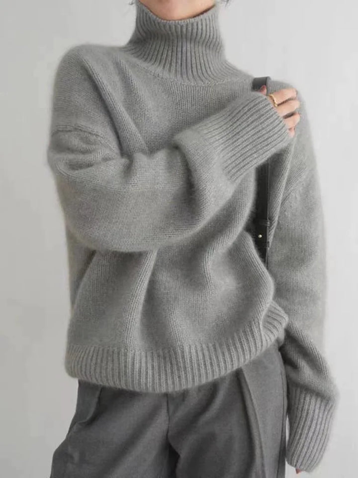 Cashmere Roll Neck Jumper in Grey — VerolynBoutique