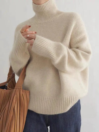 Cashmere Roll Neck Jumper in Beige — VerolynBoutique