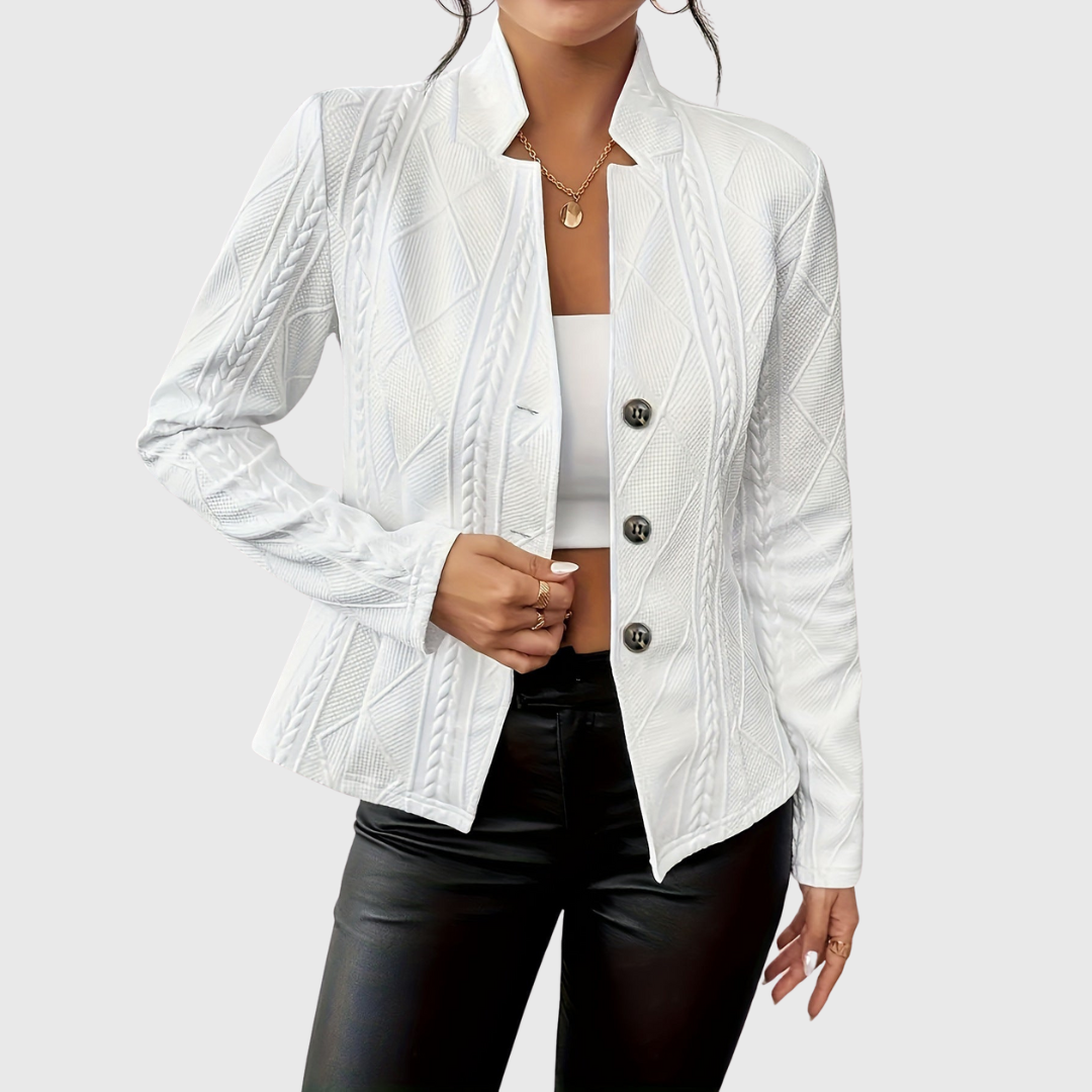 Crew Collar Textured Blazer in White — VerolynBoutique
