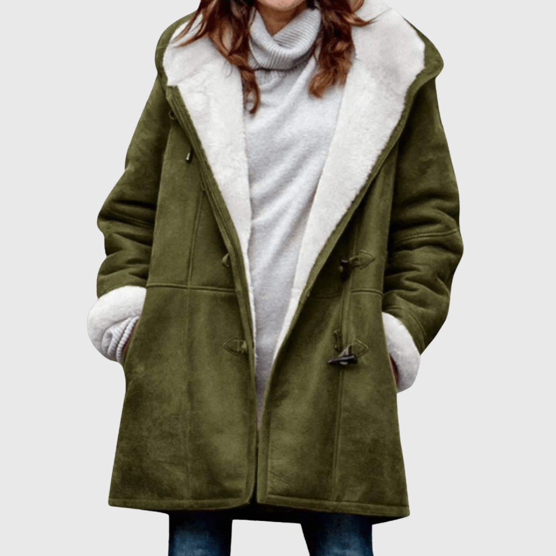 Fleece-Lined Suede-Look Hooded Coat in Black — VerolynBoutique