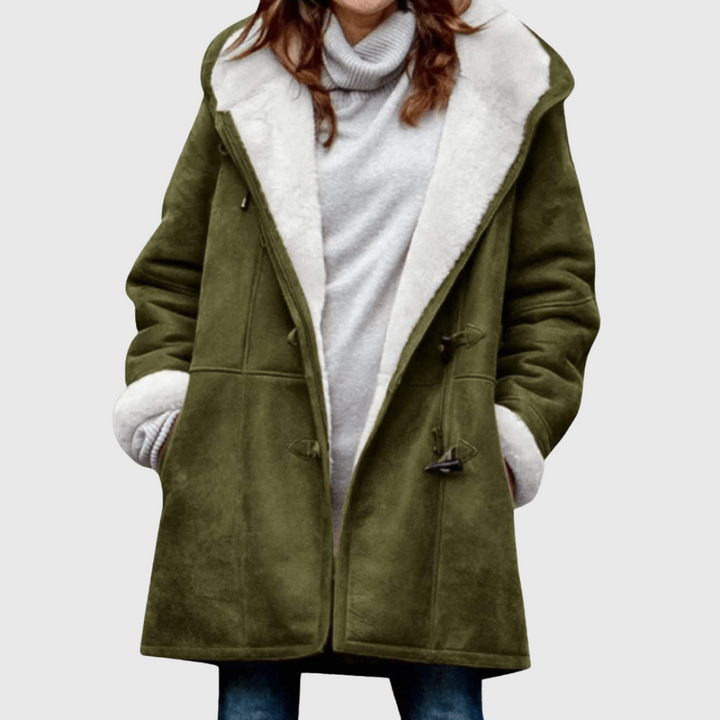 Fleece-Lined Suede-Look Hooded Coat in Black — VerolynBoutique
