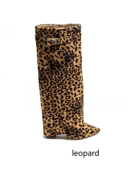 Leopard Suede Fold-Over Boots in Brown Leopard — VerolynBoutique