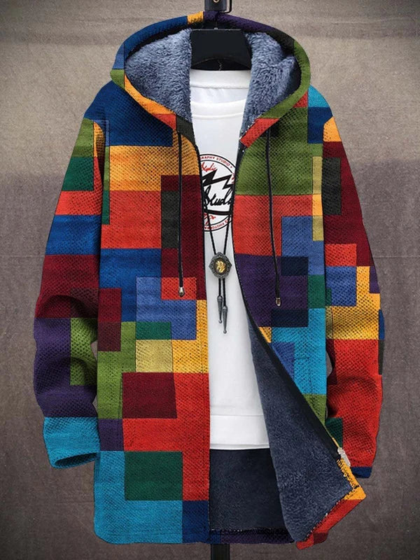 Plush-Lined Hooded Zip Cardigan in Multicolour — VerolynBoutique