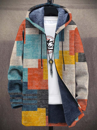 Plush-Lined Hooded Zip Cardigan in Orange Colour Block — VerolynBoutique