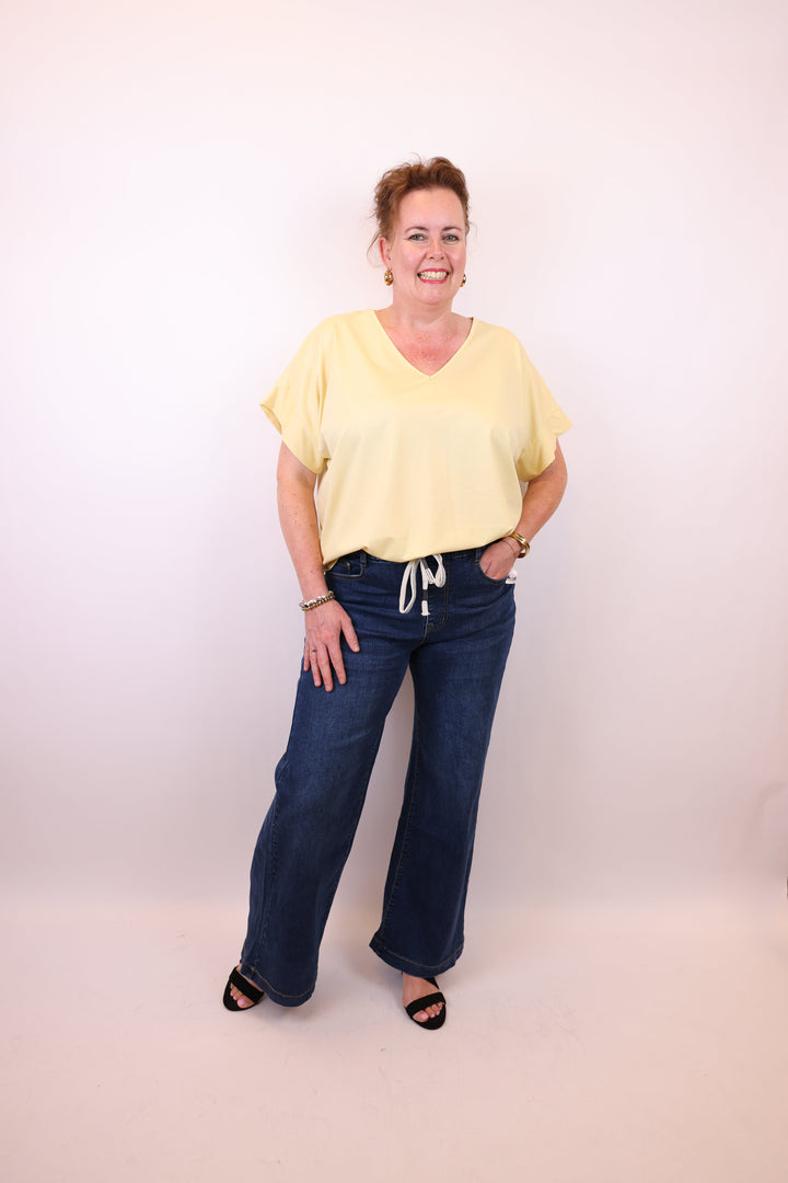 Drawstring Wide Leg Jeans in Blue — VerolynBoutique