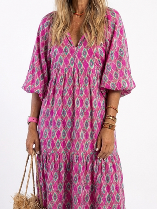 Three-Quarter Sleeve Tiered Midi Dress in Green — VerolynBoutique