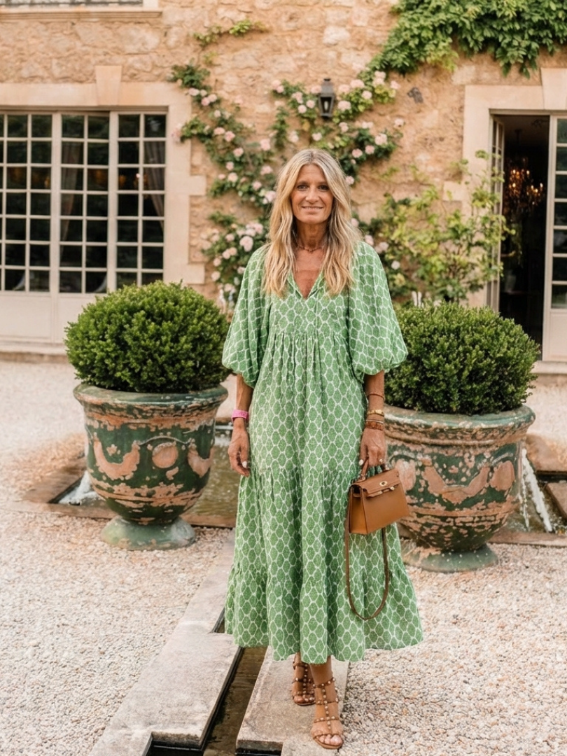 Three-Quarter Sleeve Tiered Midi Dress in Green — VerolynBoutique