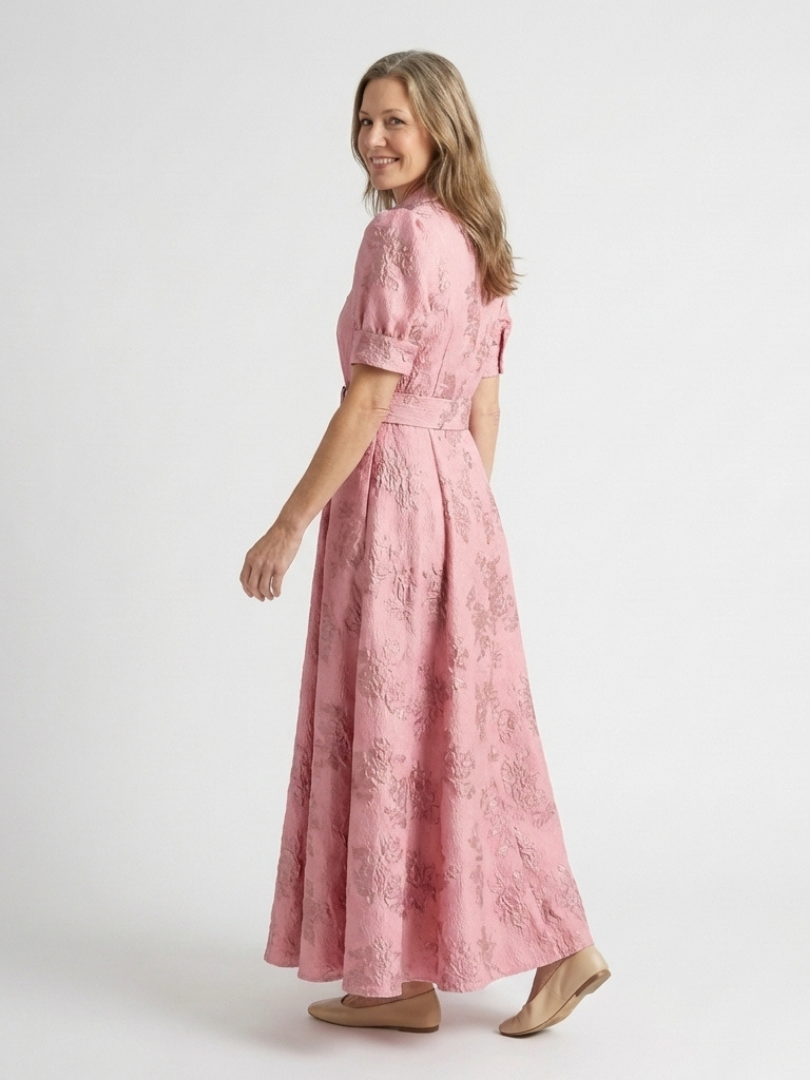 Textured Belted Maxi Shirt Dress in Pink — VerolynBoutique