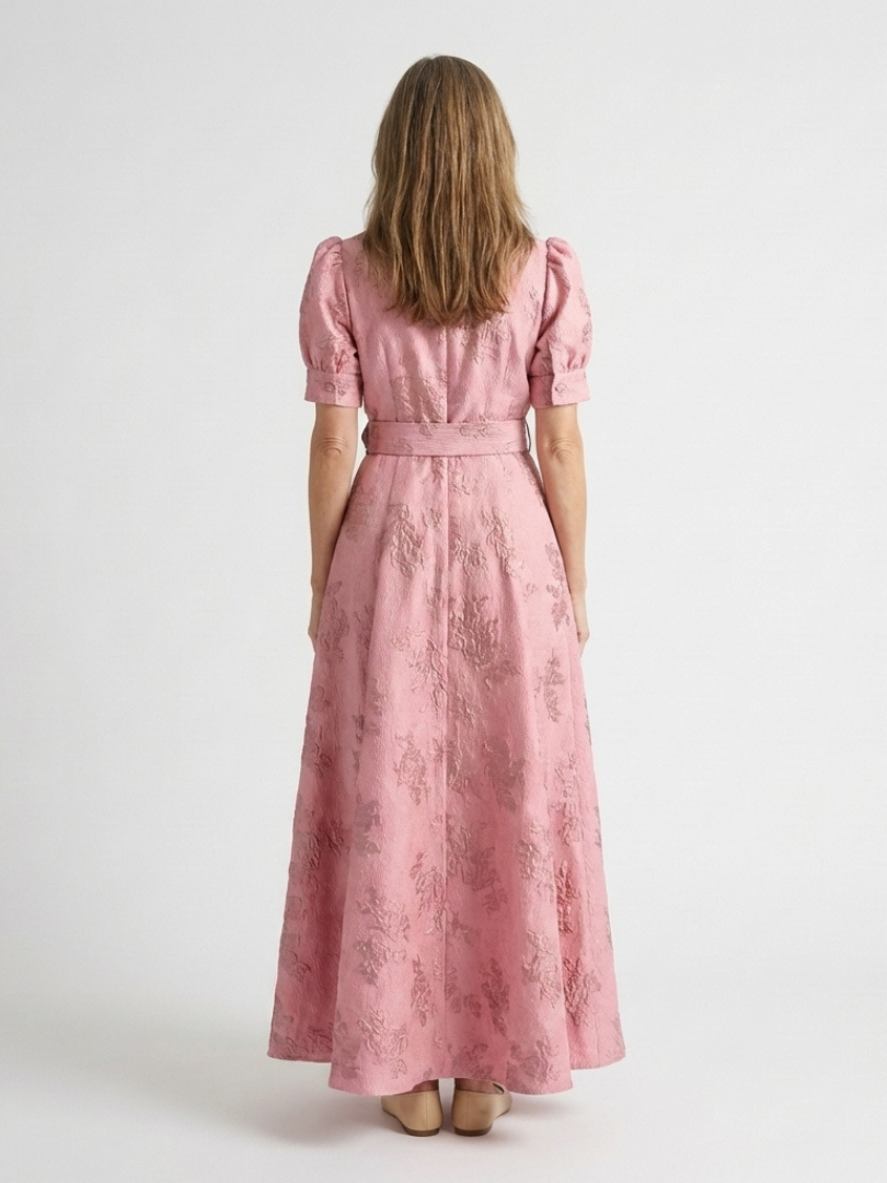 Textured Belted Maxi Shirt Dress in Pink — VerolynBoutique