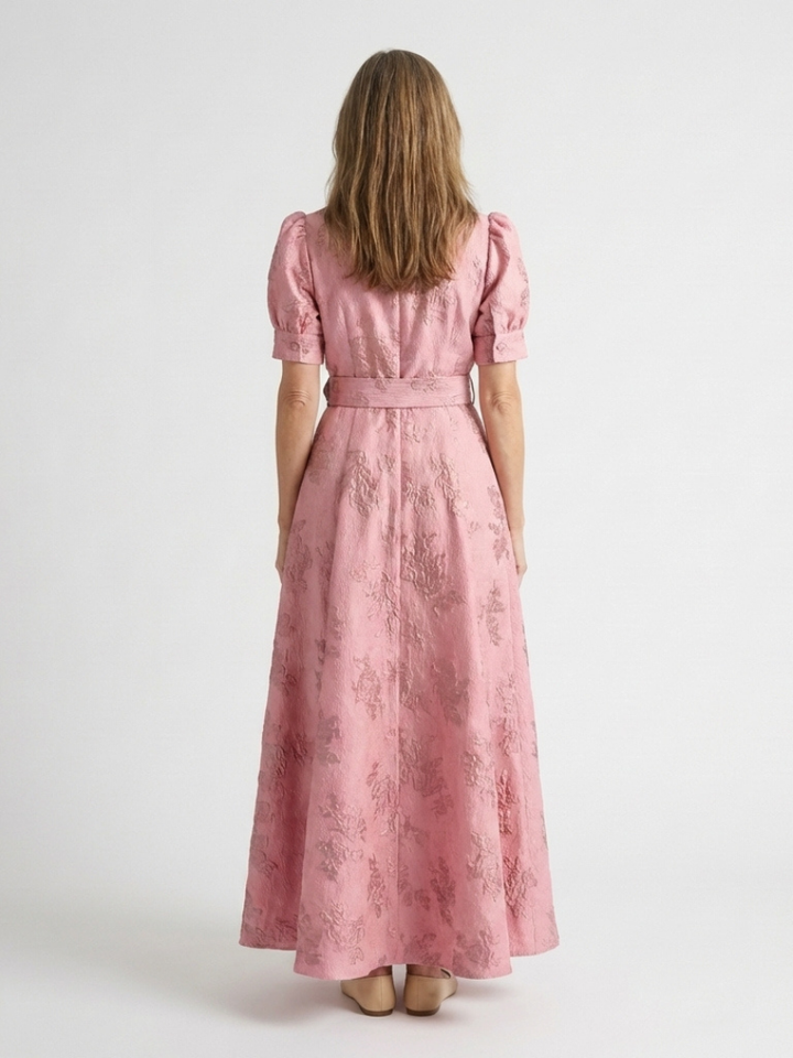 Textured Belted Maxi Shirt Dress in Pink — VerolynBoutique