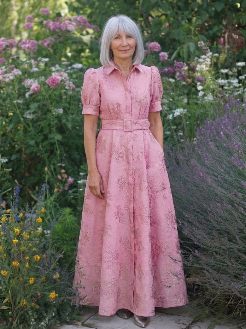 Textured Belted Maxi Shirt Dress in Pink — VerolynBoutique