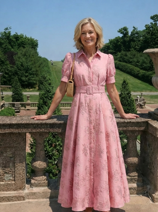 Textured Belted Maxi Shirt Dress in Pink — VerolynBoutique