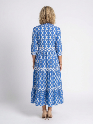 Chain Print Tiered Midi Dress in Blue — VerolynBoutique
