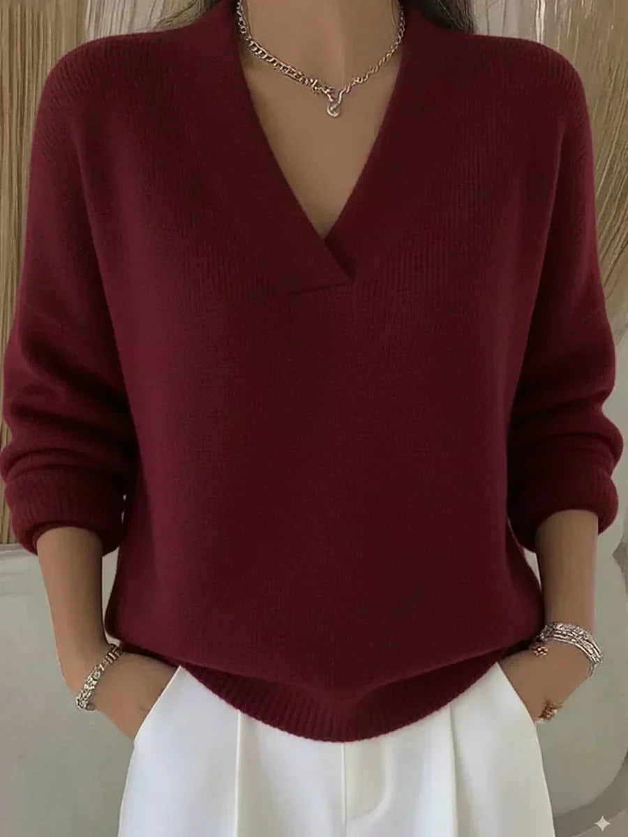Verolyn relaxed deep v-neck jumper in red