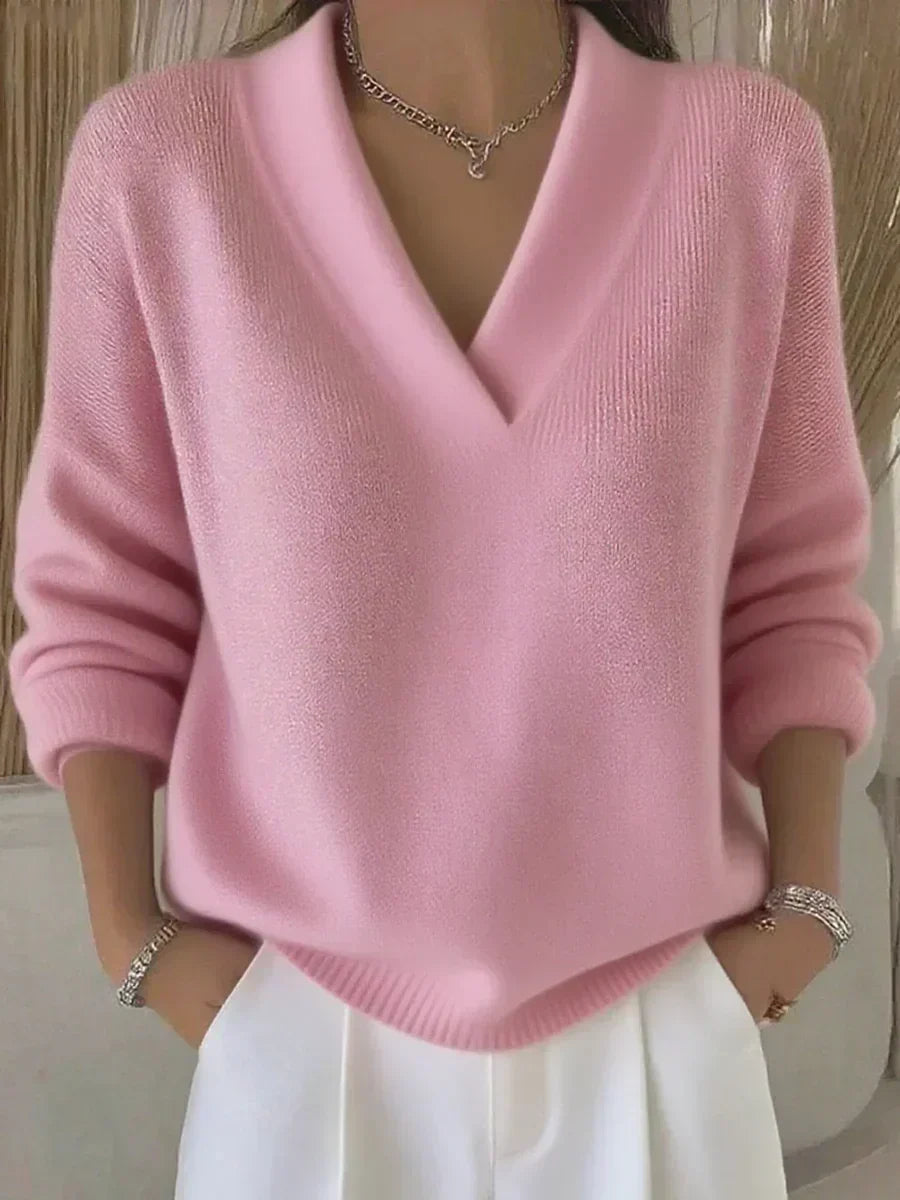 Verolyn relaxed deep v-neck jumper in pink