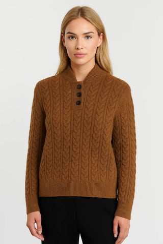 Cable Knit Button Placket Jumper in Camel — VerolynBoutique