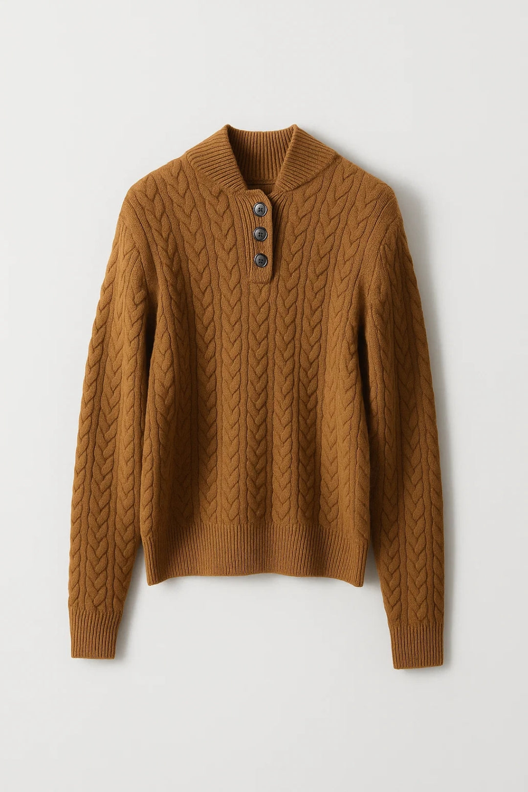 Cable Knit Button Placket Jumper in Camel — VerolynBoutique