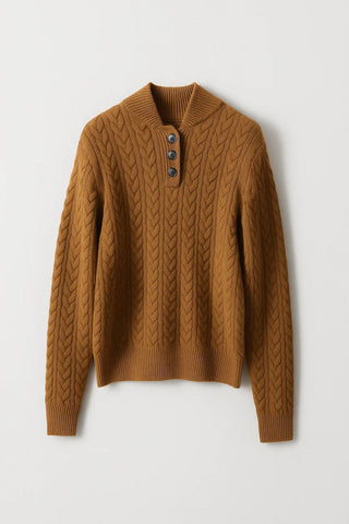 Cable Knit Button Placket Jumper in Camel — VerolynBoutique