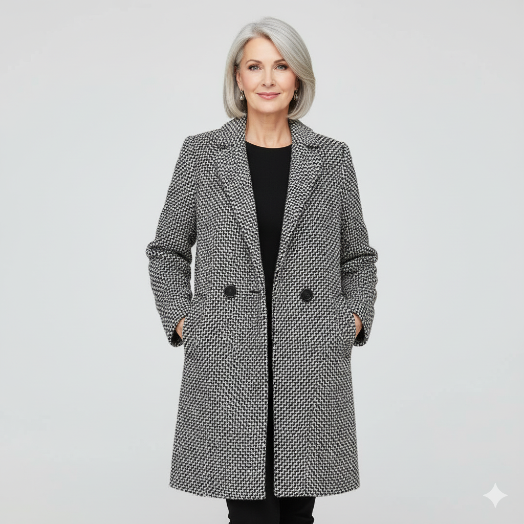 Houndstooth Longline Coat in Grey — VerolynBoutique