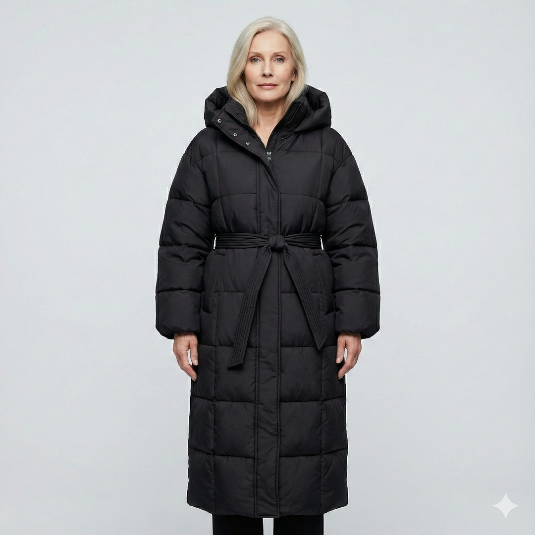 Long Belted Puffer Coat in Black — VerolynBoutique