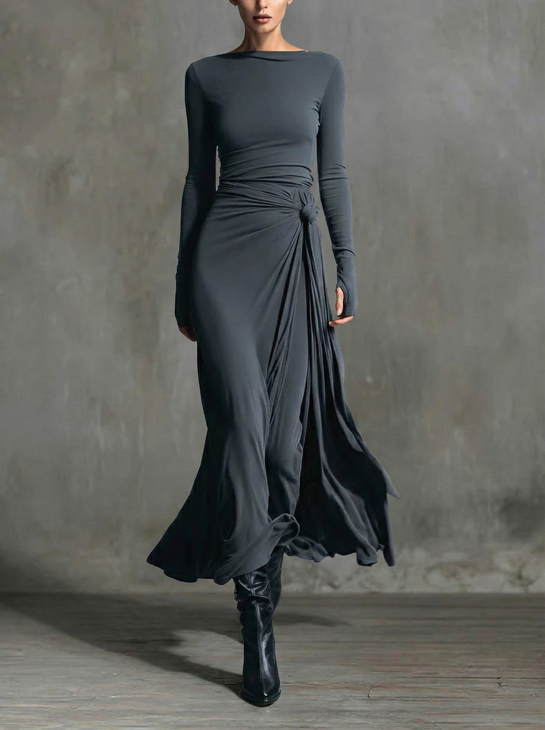 Side Knot Wrap Maxi Dress in Grey — VerolynBoutique