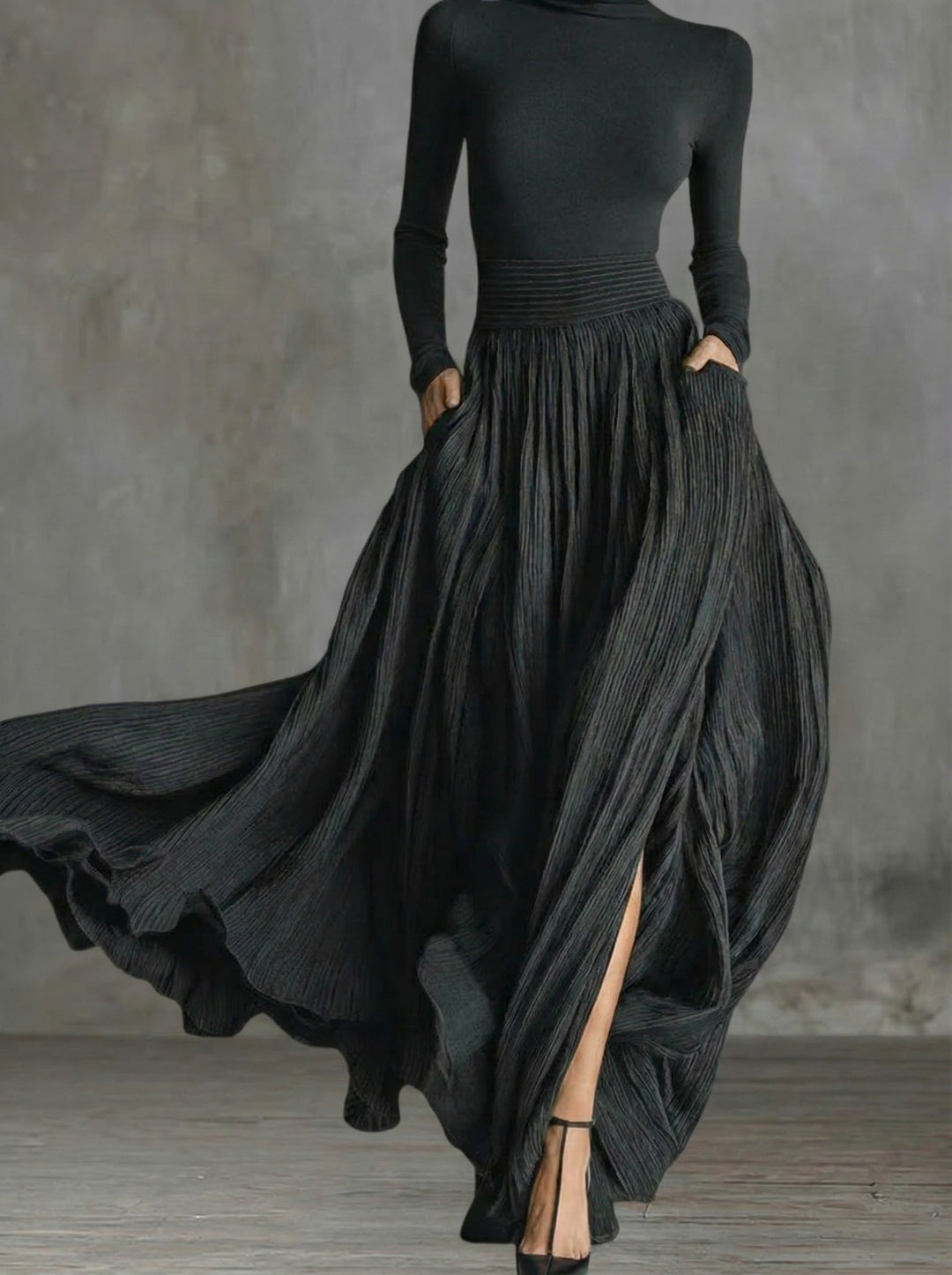 High-Waist Slit Maxi Dress in Black — VerolynBoutique