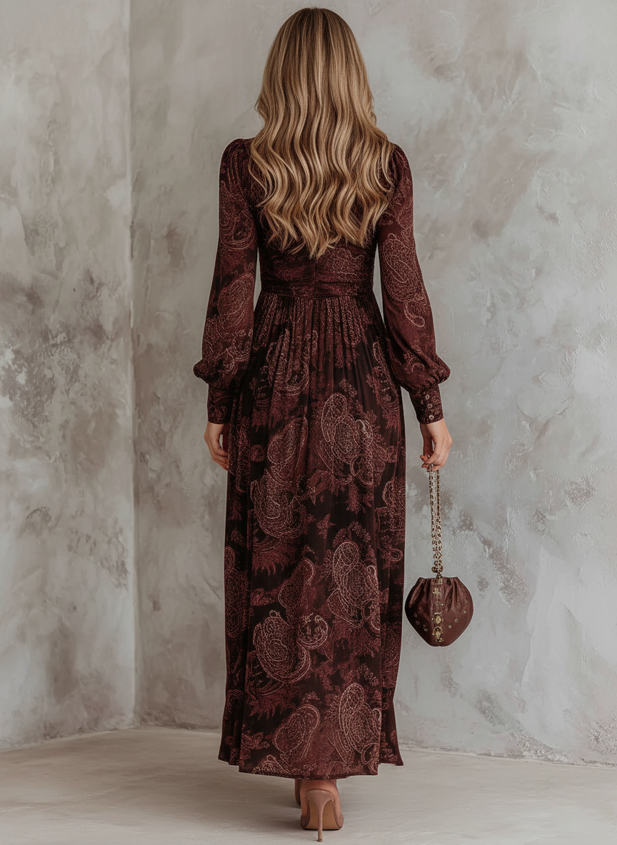 Paisley Zip-Front Maxi Dress in Brown Paisley — VerolynBoutique