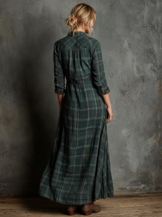 Plaid Button-Front Maxi Shirt Dress in Green — VerolynBoutique