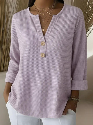Verolyn waffle henley three-quarter sleeve top in lilac