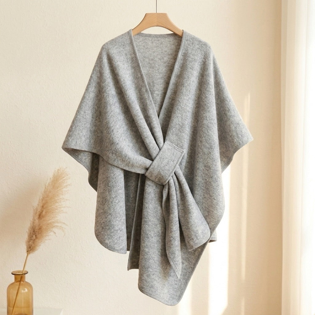 Knot Front Poncho Scarf in Grey — VerolynBoutique