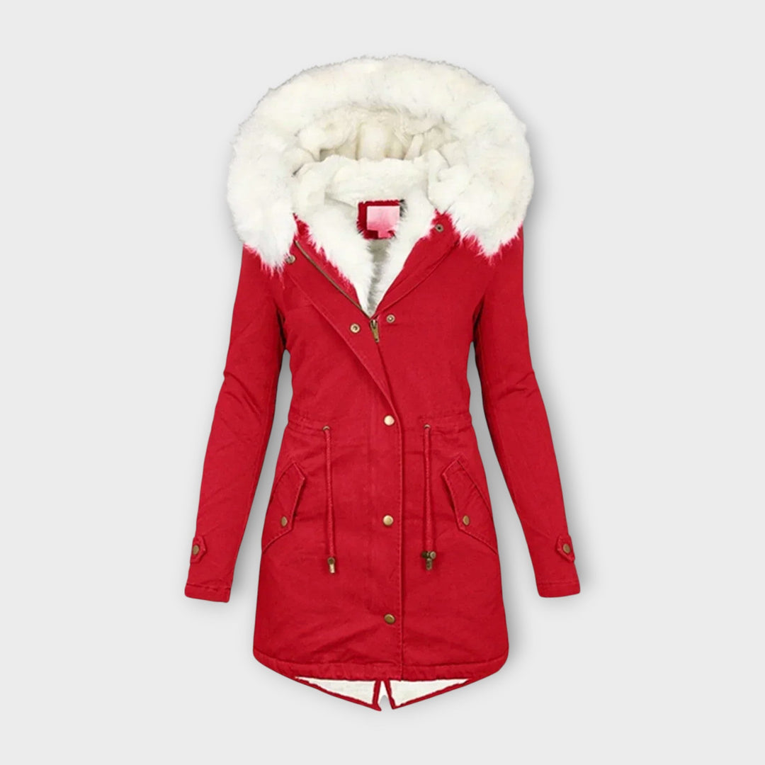 Faux Fur Trim Waterproof Parka in Red — VerolynBoutique