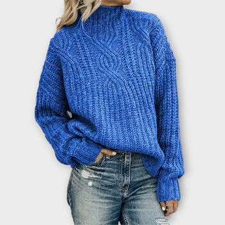 Chunky Cable Mock Neck Jumper in Blue — VerolynBoutique
