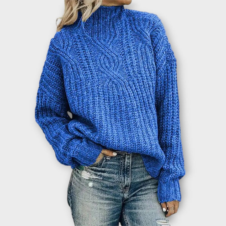 Chunky Cable Mock Neck Jumper in Blue — VerolynBoutique