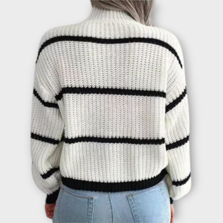 Chunky Stripe Mock Neck Jumper in Green — VerolynBoutique