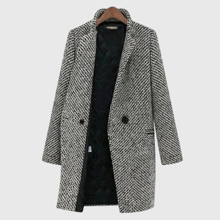 Houndstooth Longline Coat in Grey — VerolynBoutique