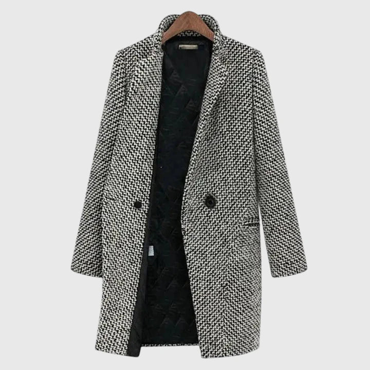Houndstooth Longline Coat in Grey — VerolynBoutique