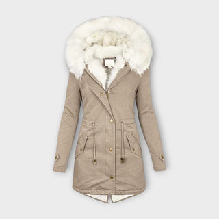 Faux Fur Trim Waterproof Parka in Beige — VerolynBoutique