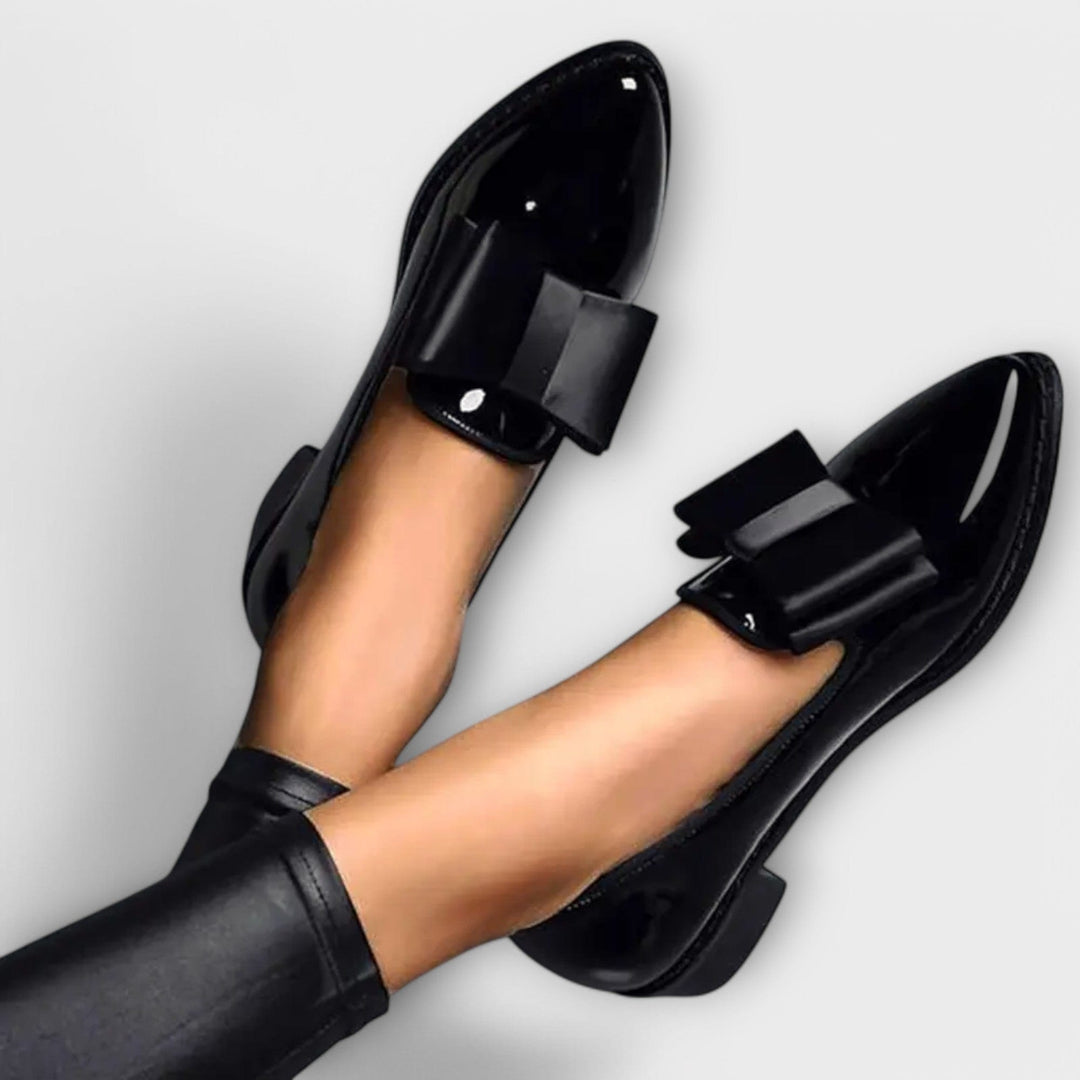 Patent Bow Front Loafers in Black — VerolynBoutique