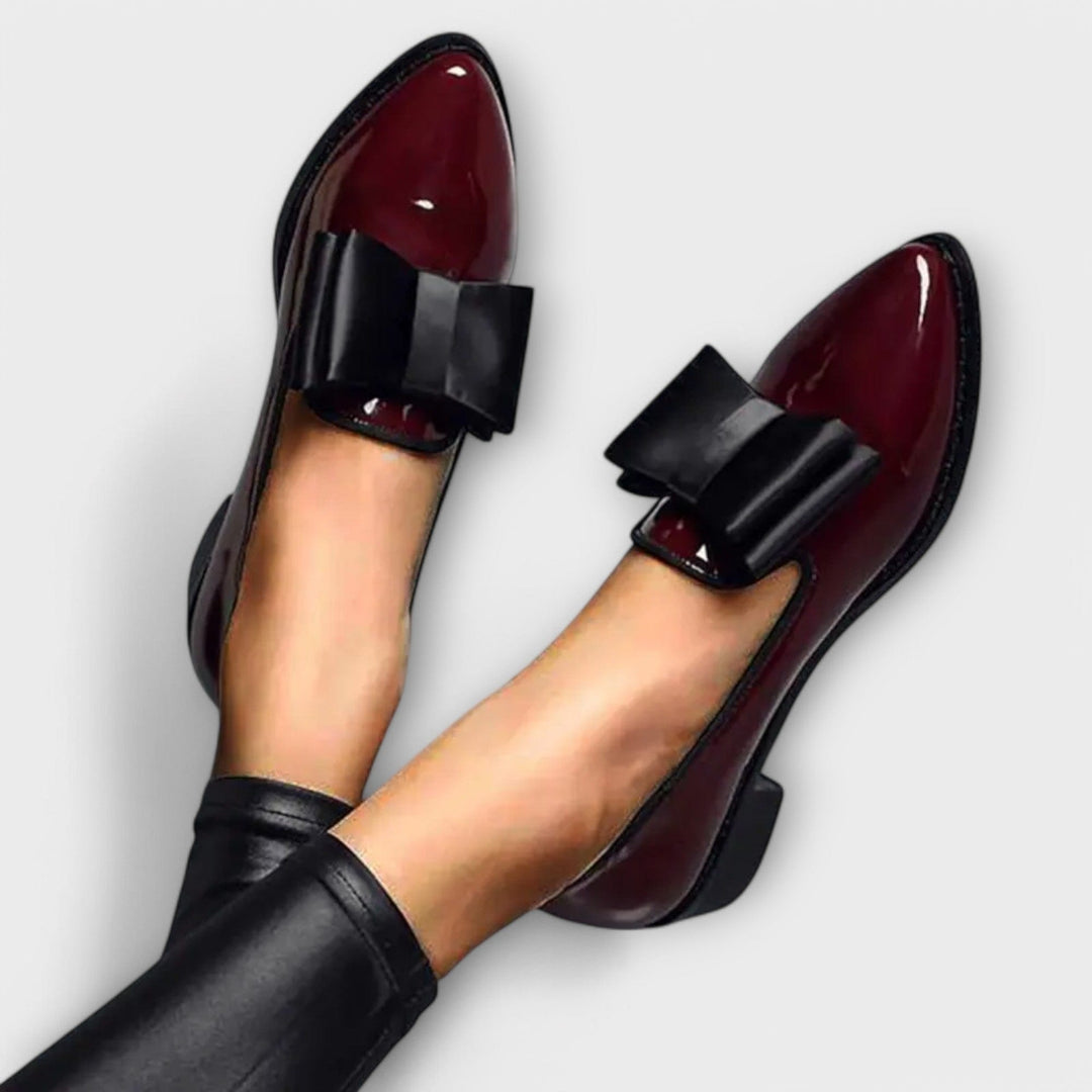 Patent Bow Front Loafers in Red — VerolynBoutique