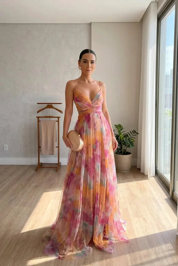 Cut-Out Waist Floral Maxi Dress in Orange — VerolynBoutique