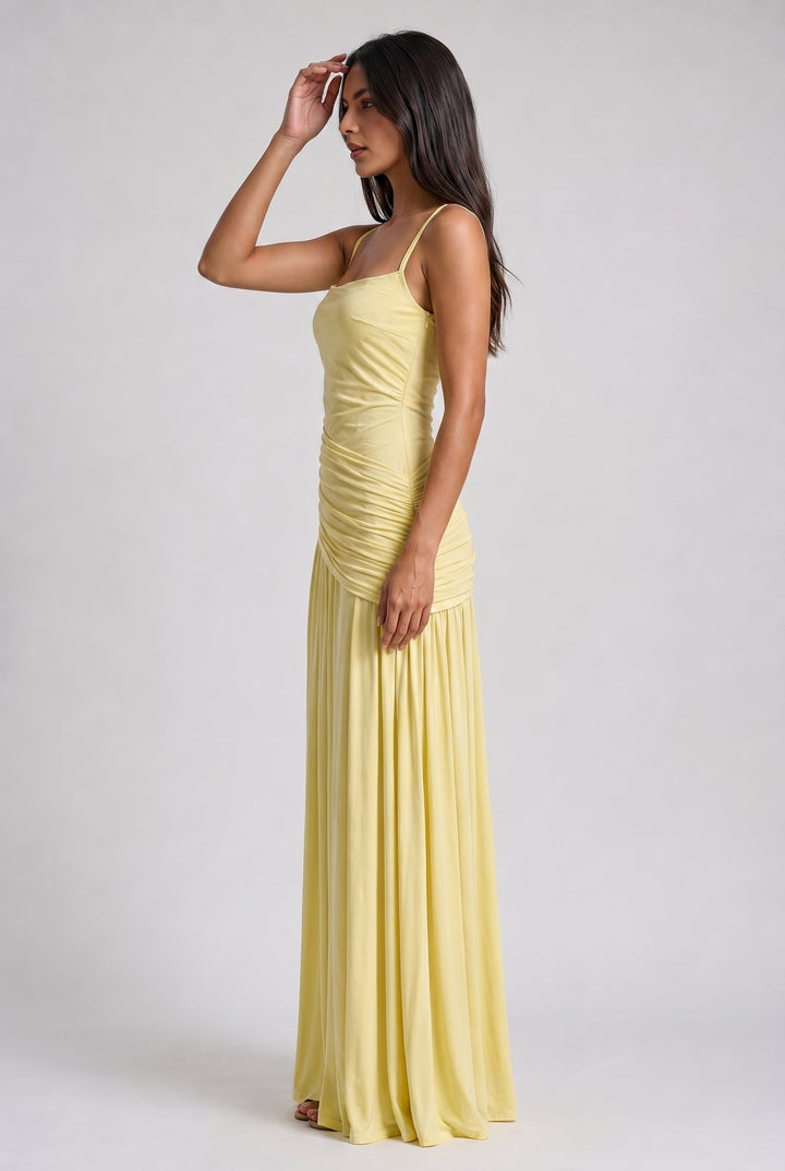 Ruched Waist Strappy Maxi Dress in Yellow — VerolynBoutique