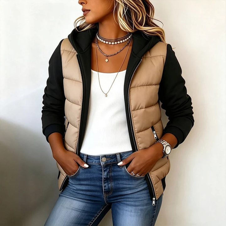 Verolyn - Colour-Block Quilted Hooded Jacket