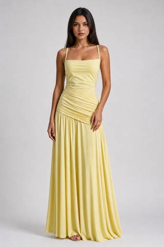 Ruched Waist Strappy Maxi Dress in Yellow — VerolynBoutique