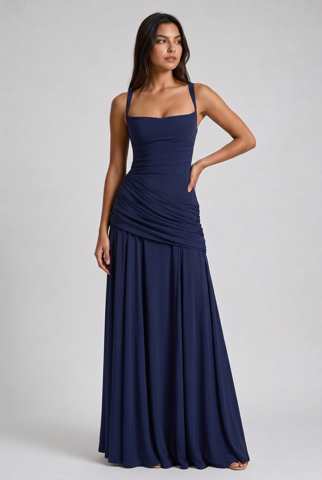 Ruched Waist Strappy Maxi Dress in Navy — VerolynBoutique