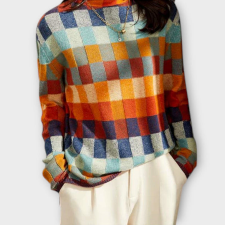 Patchwork Check Turtleneck Jumper in Multicolour — VerolynBoutique