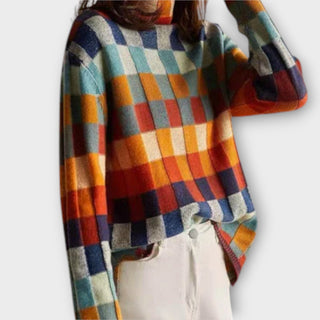 Patchwork Check Turtleneck Jumper in Multicolour — VerolynBoutique